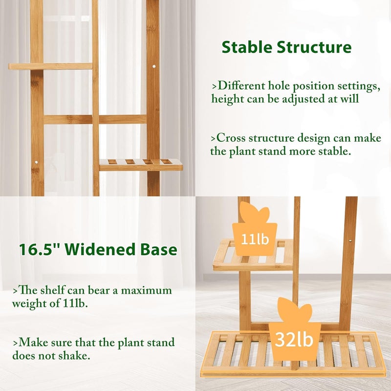 DolceLuna Plant Stand Indoor Corner, Tiered Bamboo Plant Shelf 46 Inch Tall, Plant Rack 6 Tier for Multiple Small Plants, Flower Holders for Living Room Bedroom Window Patio Balcony, Natural - Image 5